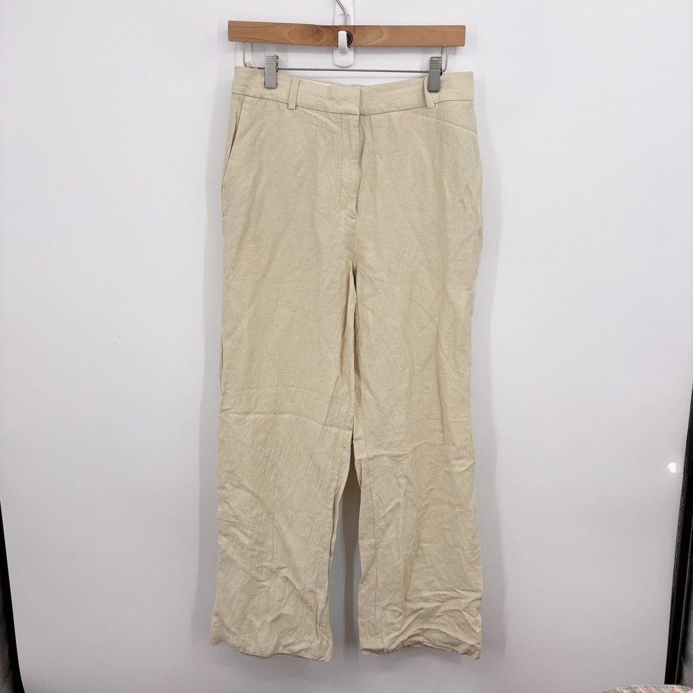 Aritzia Babaton Agency Pants Women 8 Linen Blend Wide Leg Butter Yellow Coastal